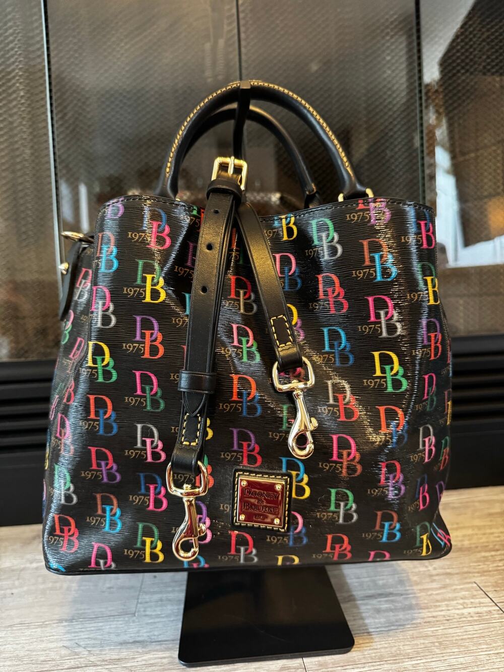 Dooney & Bourke Gretta Brenna Satchel: Rainbow Signature Print, Like New w/strap